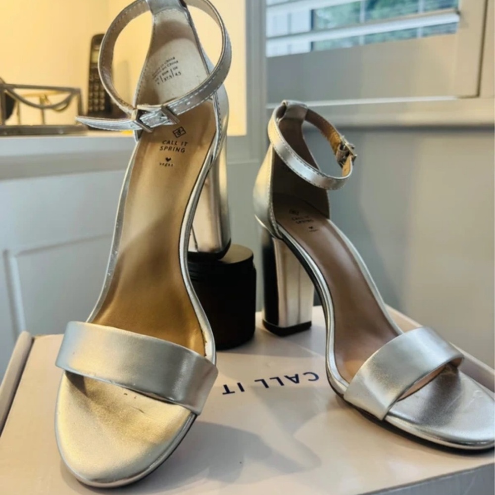 Call It Spring Metallic Silver Block Heels